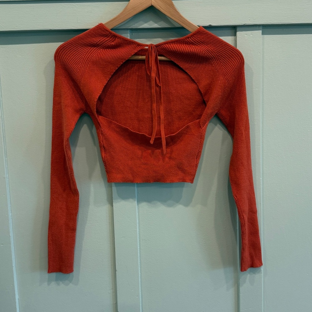 LA Hearts Tie-Back Cropped Sweater XS – Vibrant Orange | Y2K Coquette